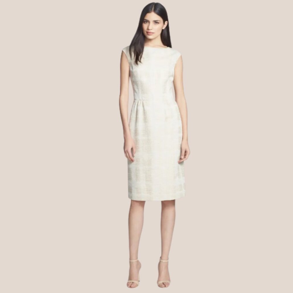 Tory Burch Fatima Cream Gold Woven Sheath Dress Size 2